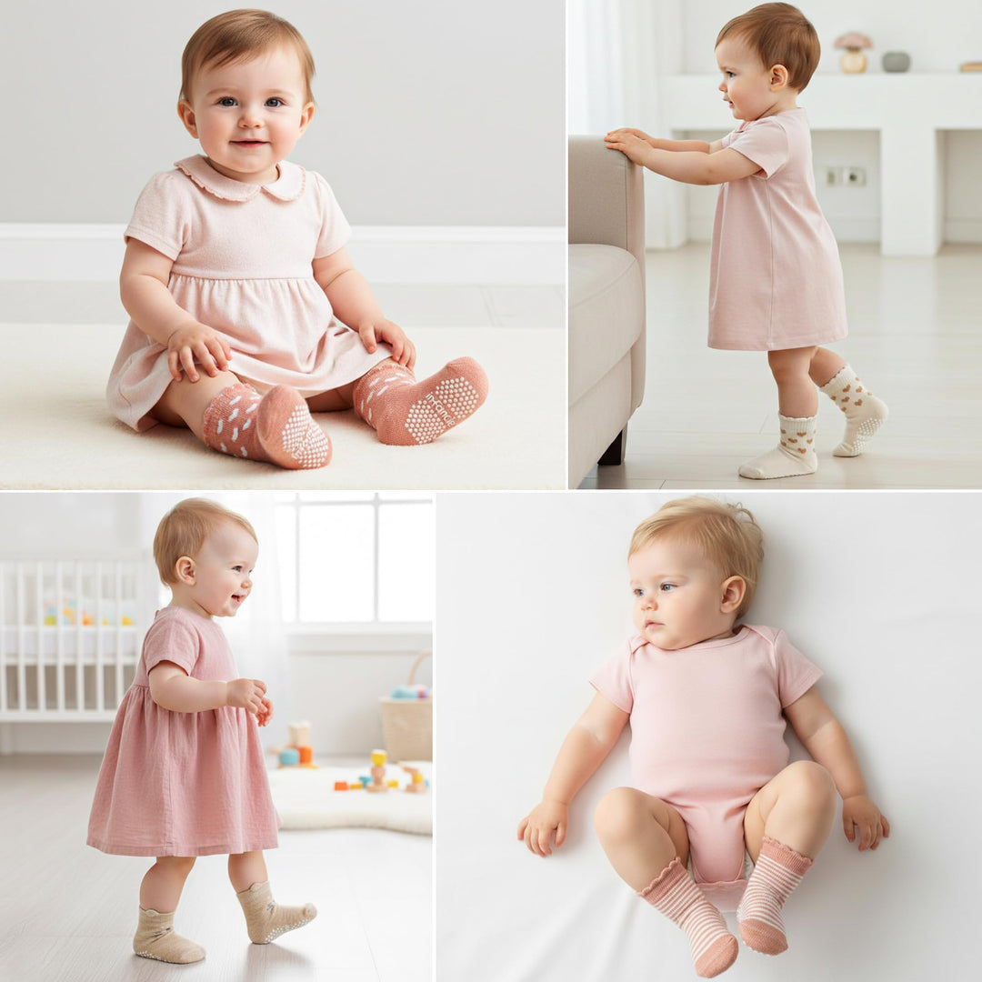GOTS Certified Organic Cotton Rich Blend Baby Socks 12 Pairs For 0 - 6 (M) Baby Girl Soft, Stretchable & Comfortable Girl newborn Socks, Adorable Sock Shoes For Baby Girl, Gift For Little, Pink