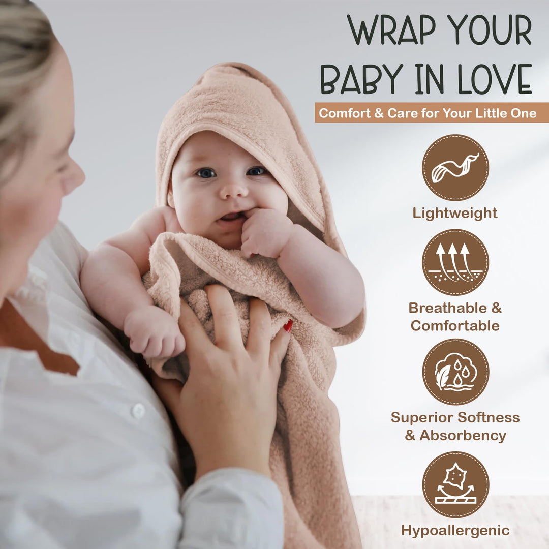 100% Organic Cotton Plush Woven Hooded Baby Bath Towels - Soft and Absorbent 31x31 Inches for Newborns and Kids, Hooded Baby Towels, Premium Infant Towels (Ivory)