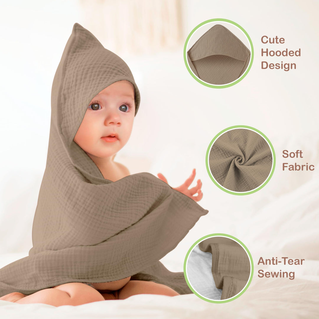 100% Organic Cotton Muslin Baby Hooded Towels 32x32 Inch – 2 Pack Soft & Absorbent Baby Towels for Newborn for Boys & Girls, Premium Hooded Towels, Ultra-Gentle Baby Essentials in Rose/Peach
