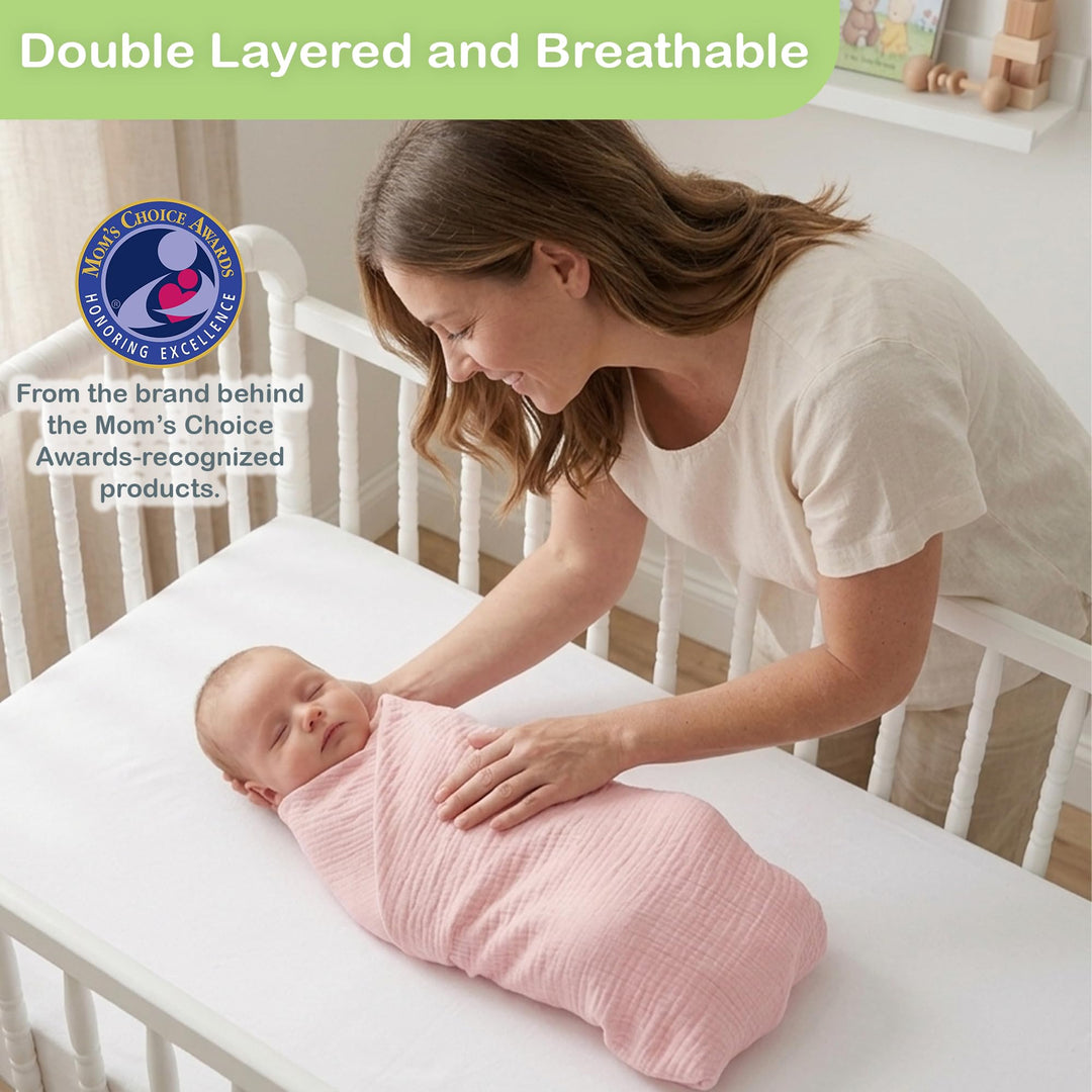 Organic Muslin Baby Blanket 2-Pack Rose & Peach, 47x47 Inch 100% Organic Cotton Oeko-TEX Certified Hypoallergenic Swaddle Blanket for Newborn Girls, Elegant Baby Girl Shower Gift