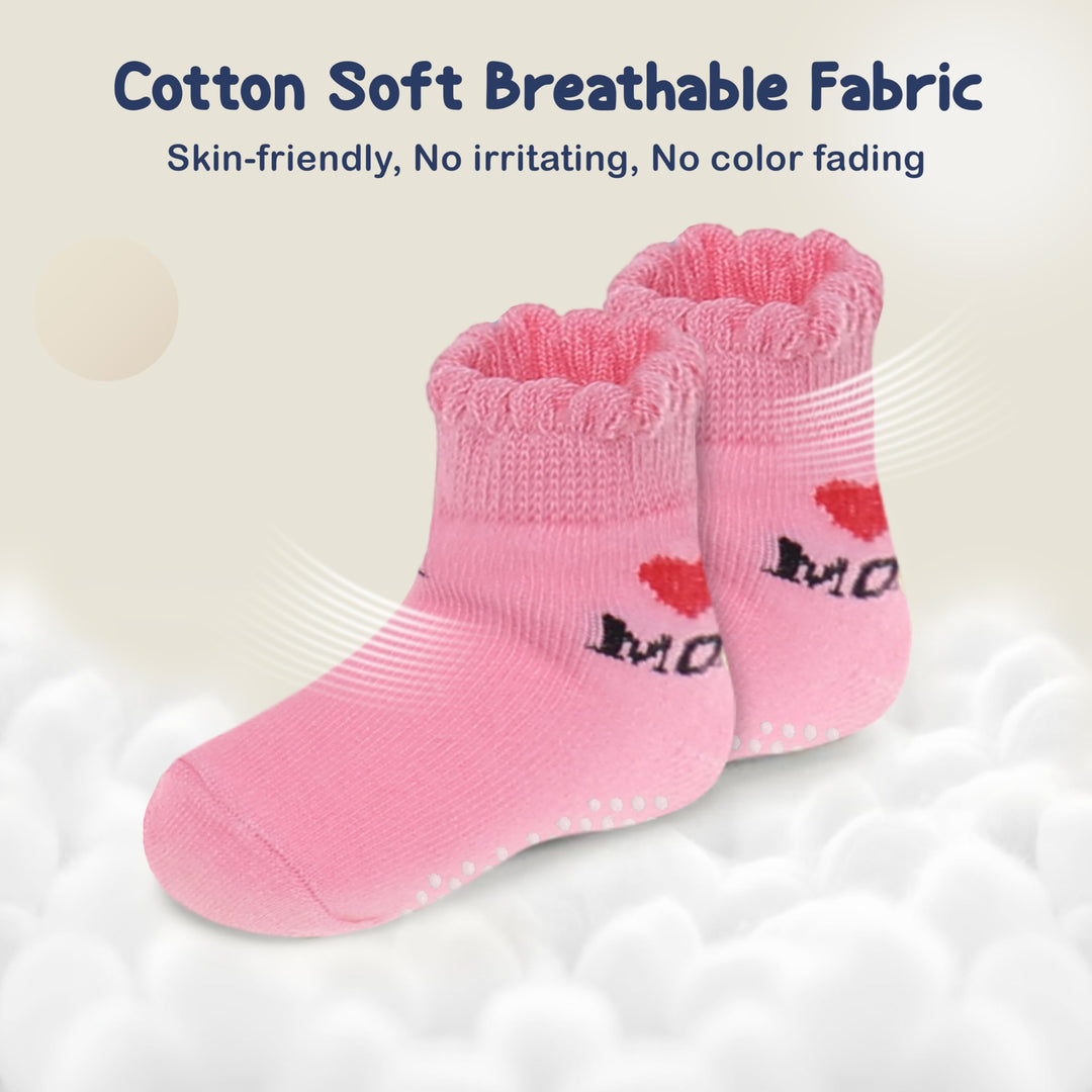 Mother's Choice Organic Cotton Baby Socks 6-12 Months, 12 Pairs Unisex anti slip - Soft & Hypoallergenic Baby Girl Socks (US, Age, 6 Months, 12 Months, Pink)