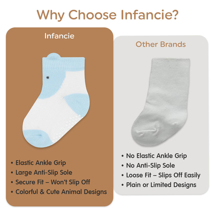 Organic Cotton GOTS Certified Non-Slip Baby Socks 0-6 Months - 7 Pairs Soft Breathable Newborn Socks Animal Design For Infant