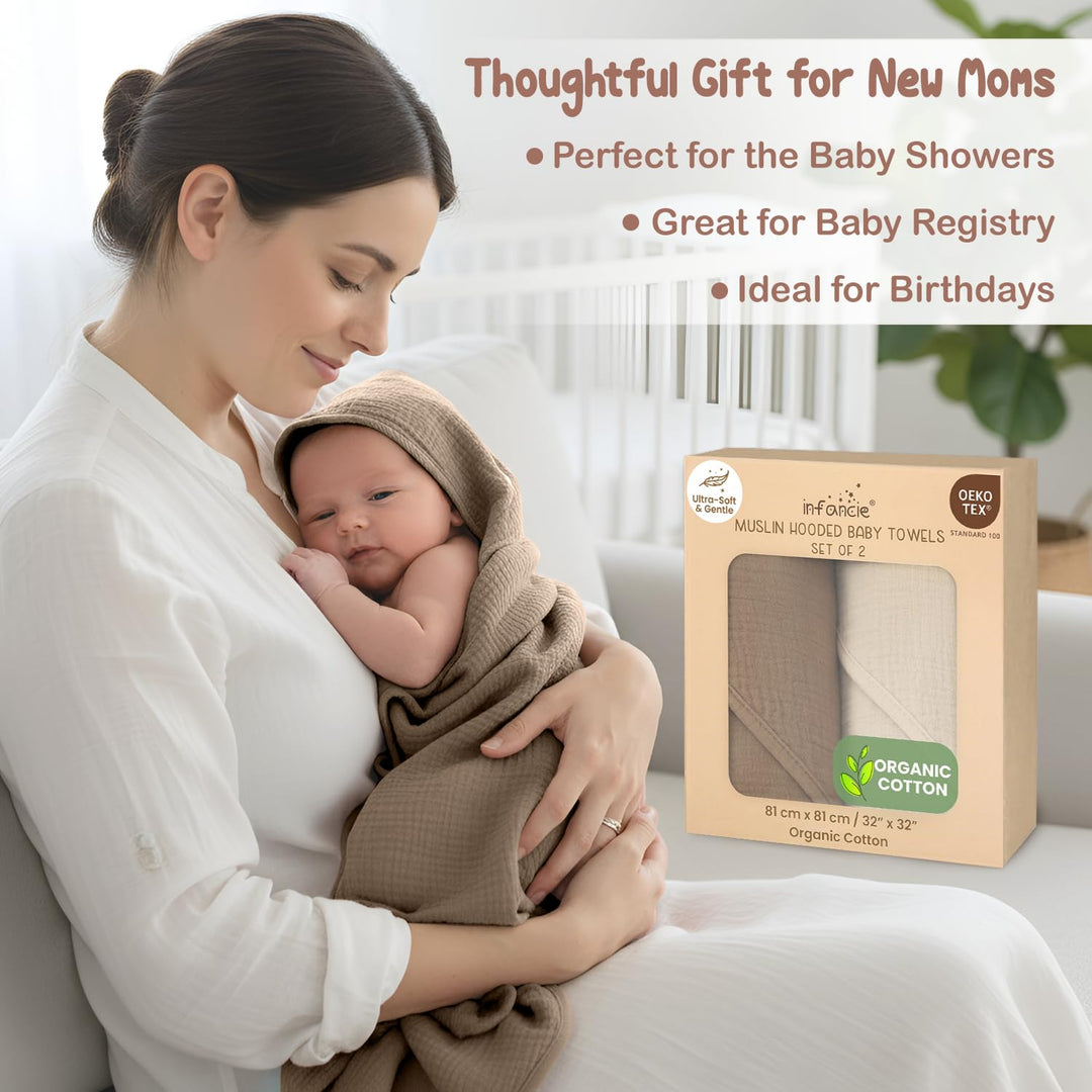 Infancie Organic Cotton Muslin Baby Hooded Towels