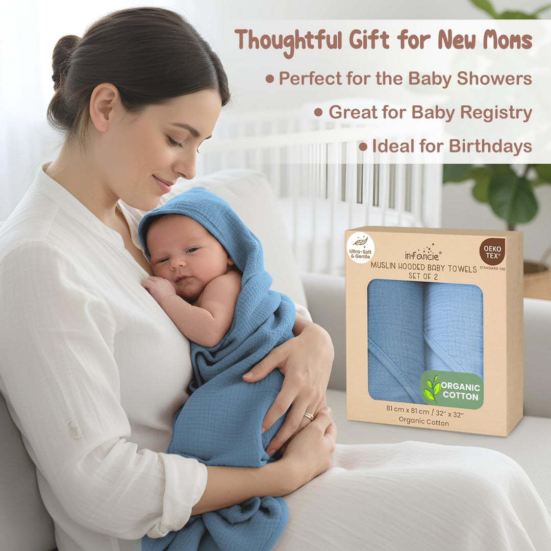 Infancie Organic Cotton Muslin Baby Hooded Towels