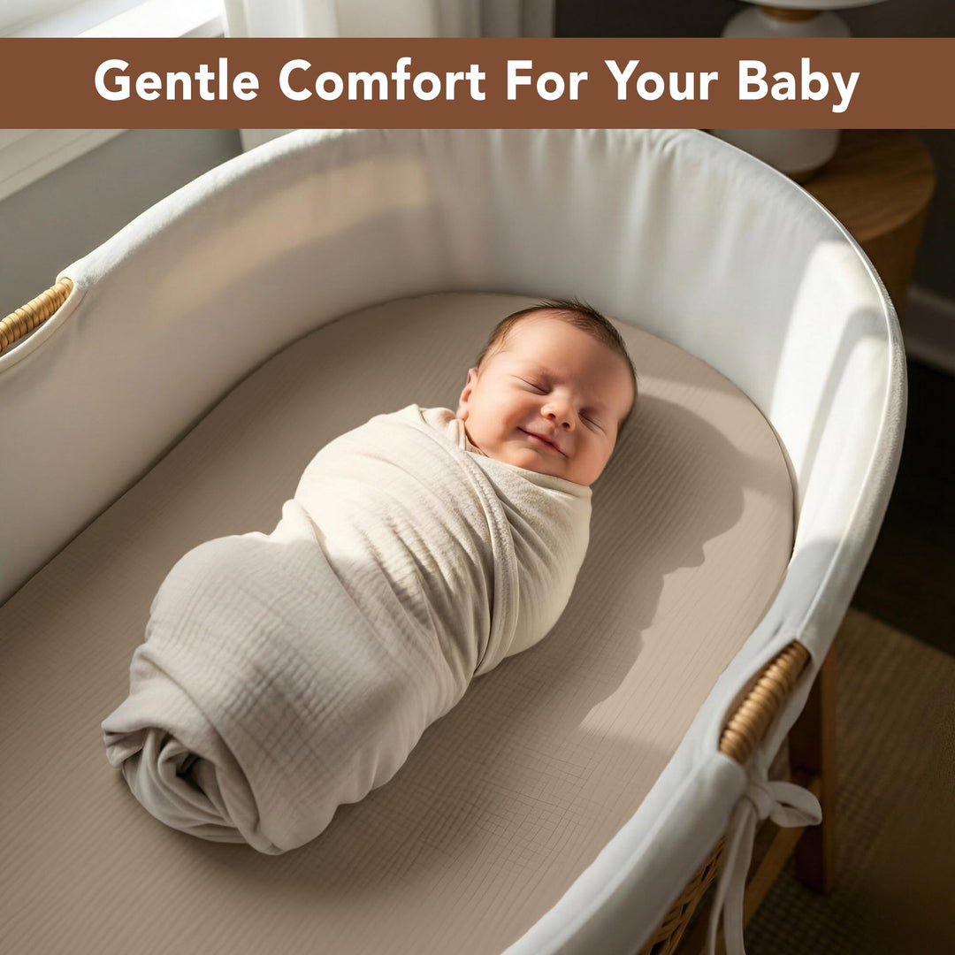 100% Organic Cotton Muslin Baby Bassinet Baby Sheet 33 X 17 Inch Soft Breathable Lightweight Stretchable Bed Sheet 2 Pack Gentle On Skin Durable Snug Fit Sheet for Newborn Bassinet Mattress