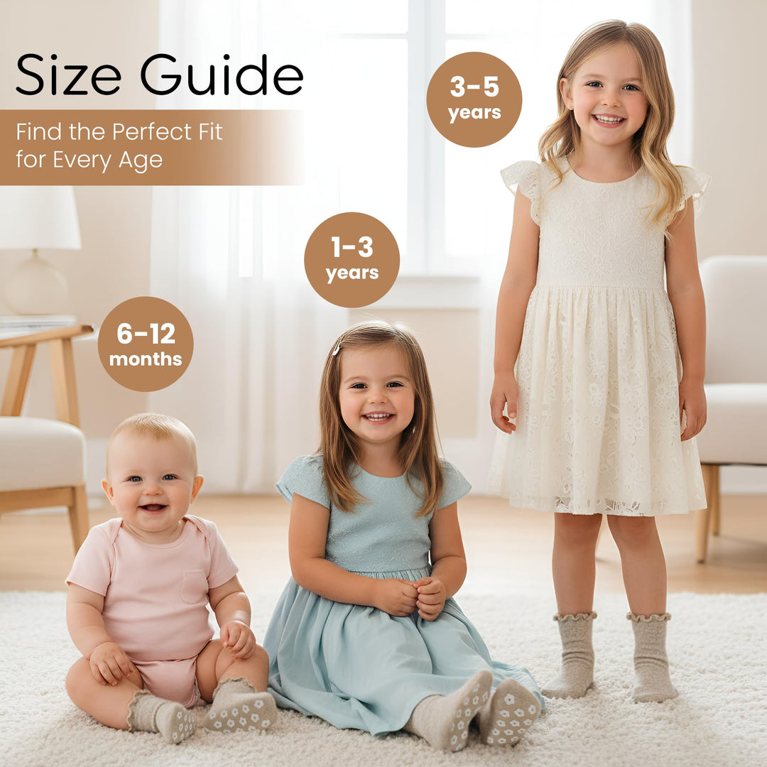 Mother's Choice Organic Cotton Blend Baby Socks 6 Pairs (3-5 years) – Non-Slip Grip Socks for Infants & Toddlers, Soft Breathable (US, Age, 3 Years, 5 Years, Pastel)