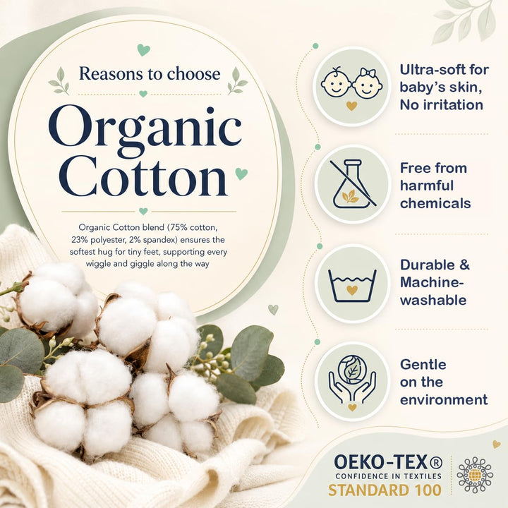 Mother's Choice Organic Cotton Baby Socks Infant 0-6 Months - 12 pairs Soft, Cozy, and Gentle Newborn Socks for Girls & Boys, Perfect Baby Registry for Everyday Wear, and Infant Comfort