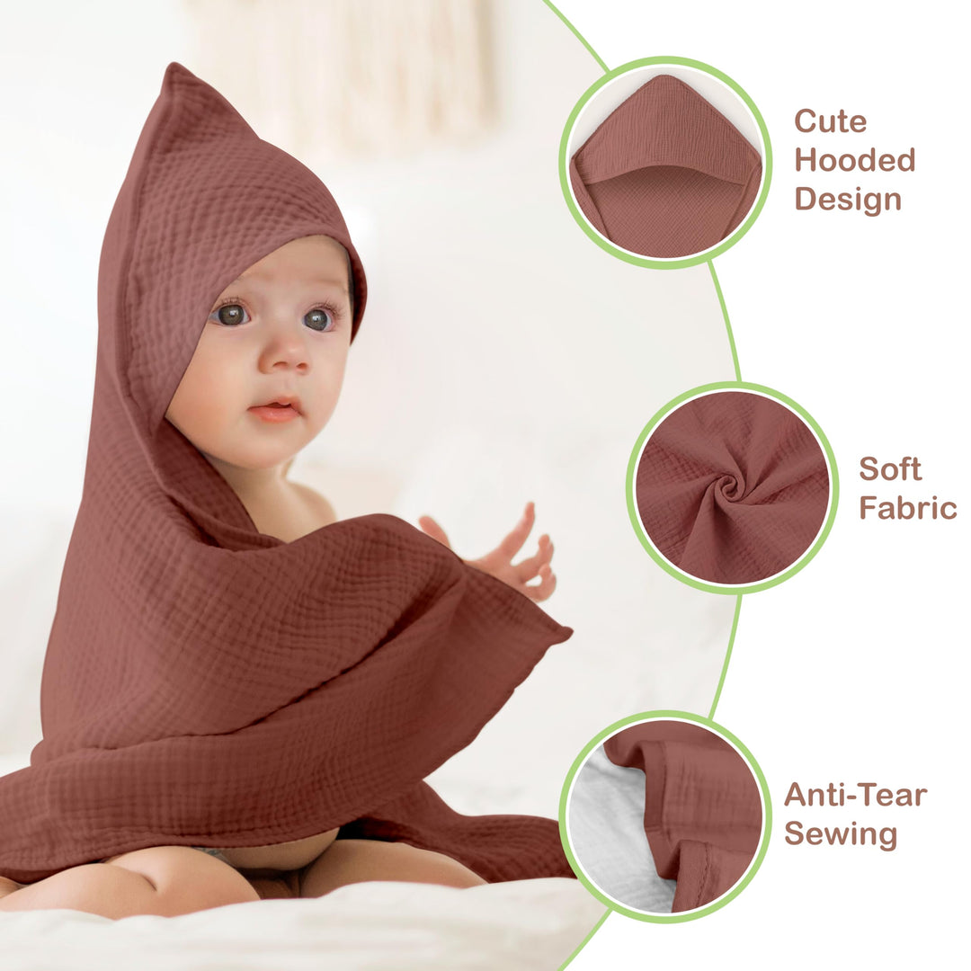 100% Organic Cotton Muslin Baby Hooded Towels 32x32 Inch – 2 Pack Soft & Absorbent Baby Towels for Newborn for Boys & Girls, Premium Hooded Towels, Ultra-Gentle Baby Essentials in Rose/Peach