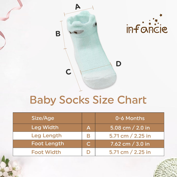 Organic Cotton GOTS Certified Non-Slip Baby Socks 0-6 Months - 7 Pairs Soft Breathable Newborn Socks Animal Design For Infant