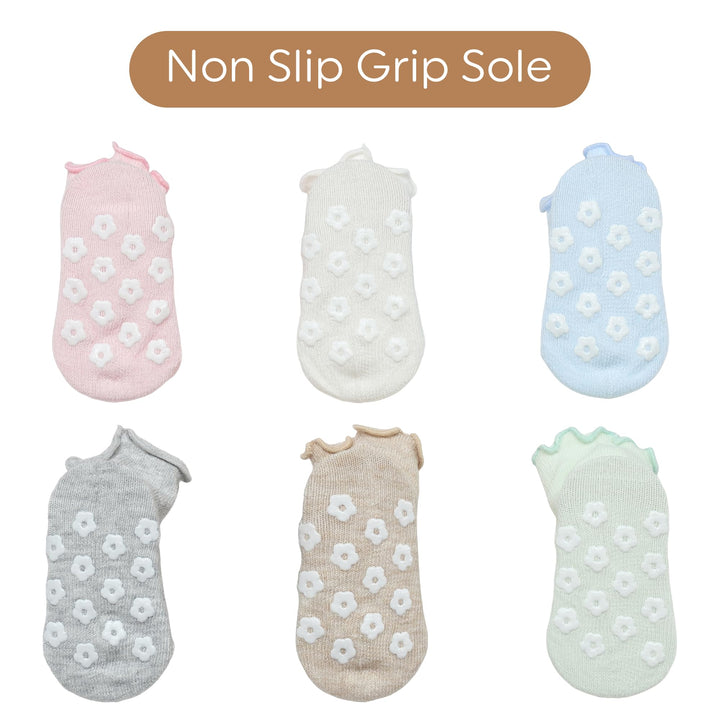 Mother's Choice Organic Cotton Blend Baby Socks 6 Pairs (6-12 months) – Non-Slip Grip Socks for Infants & Toddlers, Soft Breathable (US, Age, 6 Months, 12 Months, Pastel)