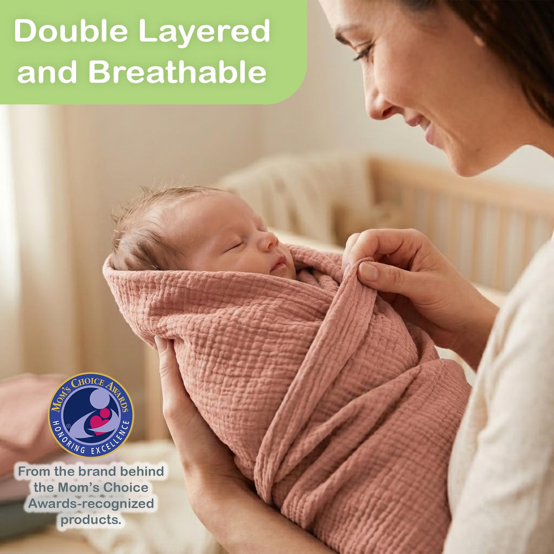 Organic Muslin Baby Blanket 2-Pack Rose & Peach, 47x47 Inch 100% Organic Cotton Oeko-TEX Certified Hypoallergenic Swaddle Blanket for Newborn Girls, Elegant Baby Girl Shower Gift
