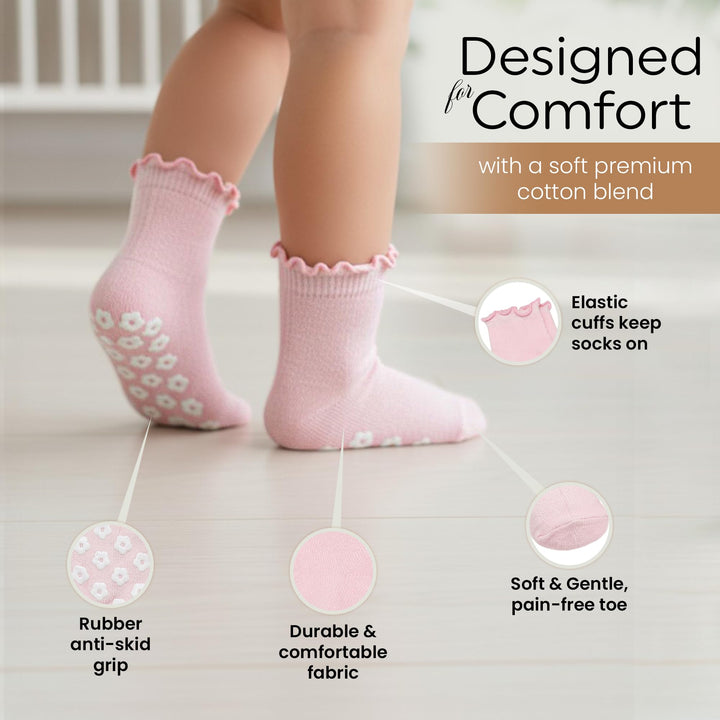 Mother's Choice Organic Cotton Socks For Boys Girls Breathable Non Slip Toddler Socks 2t-3t-4t-5t Ruffle Baby Socks 6-12 M