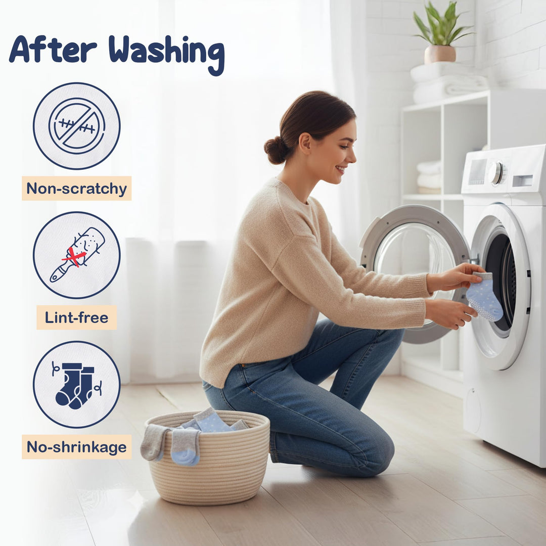 Mother's Choice Organic Cotton Baby Socks 6-12 Months, 12 Pairs Unisex Anti Slip - Soft & Hypoallergenic Baby Girl & Boys Socks (US, Age, 6 Months, 12 Months, Blue - Gray - White)