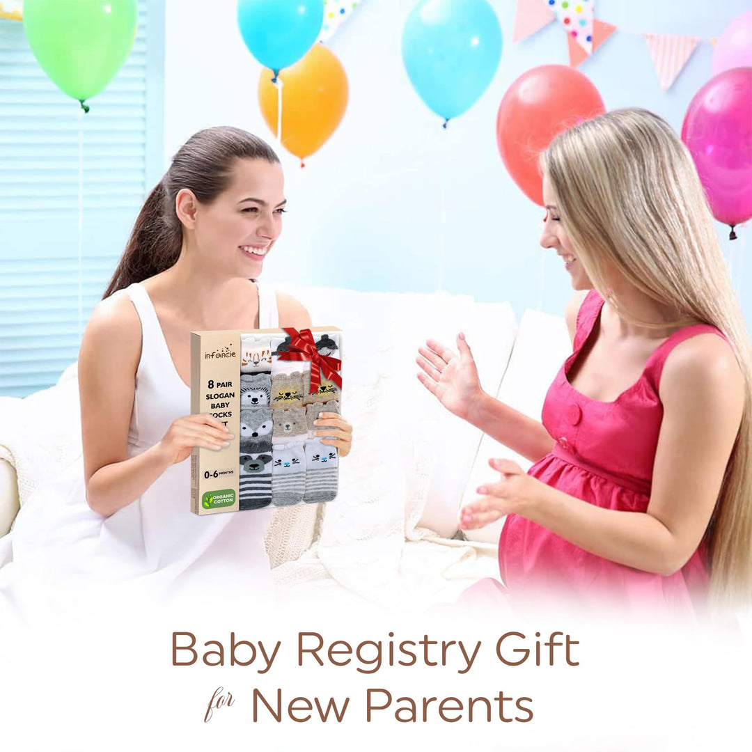 Infancie Organic Cotton Baby Socks with Gripper 0-6 Months | 8 Pairs