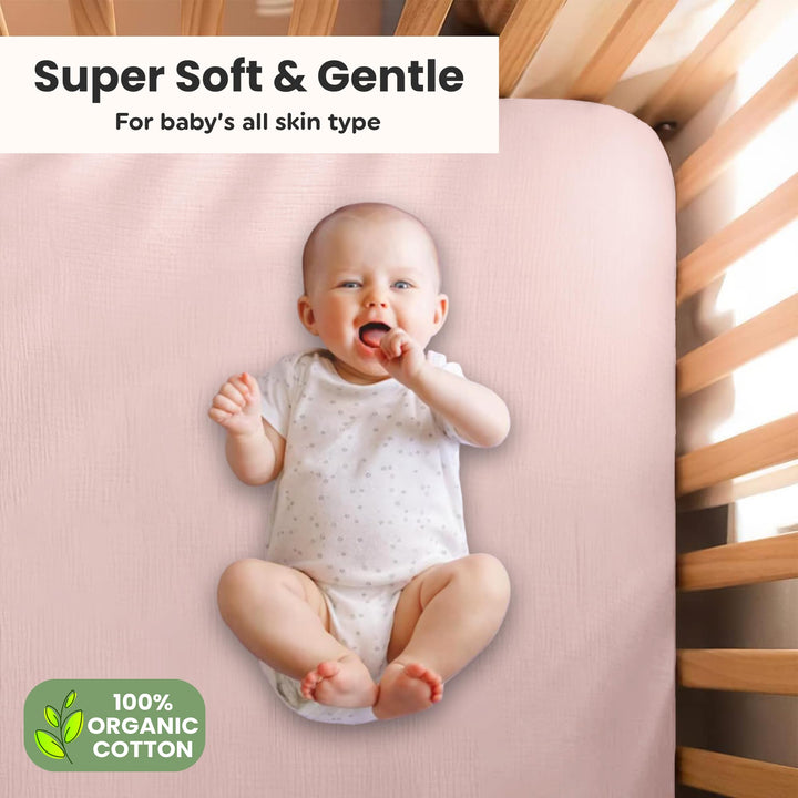 100% Organic Cotton Muslin Baby Bassinet Baby Sheet 33 X 17 Inch Soft Breathable Lightweight Stretchable Bed Sheet 2 Pack Gentle On Skin Durable Snug Fit Sheet for Newborn Bassinet Mattress