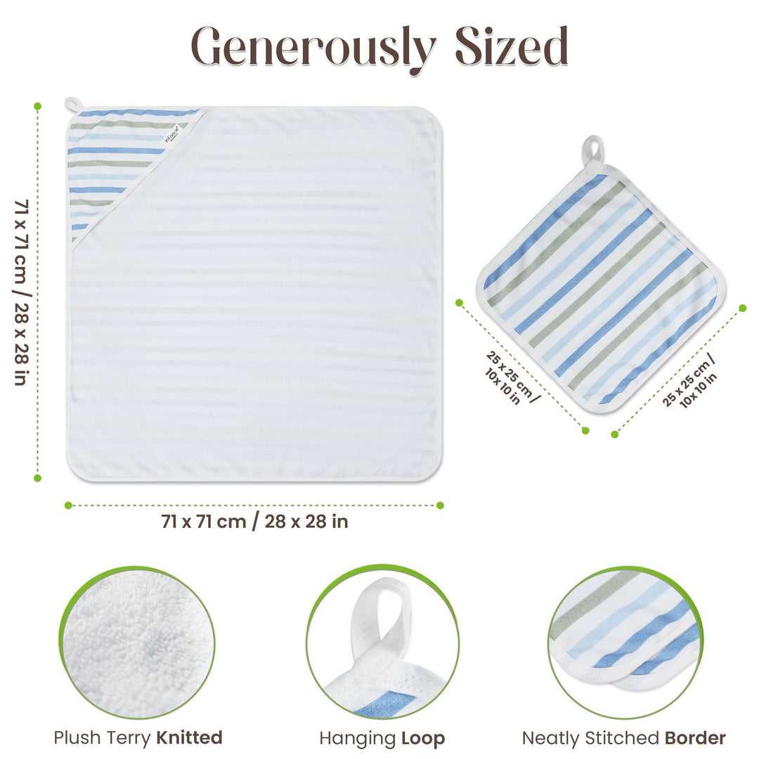 Organic Hooded Baby Towels with Washcloths – 2 Hooded Towel (28x28 inches) & 2 Washcloth (10x10 inches) – Ultra Soft, Absorbent & Cozy Cotton Bath Towels for Newborns and Infants