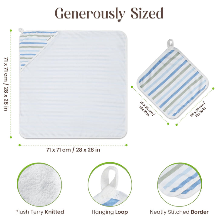 Organic Hooded Baby Towels with Washcloths – 2 Hooded Towel (28x28 inches) & 2 Washcloth (10x10 inches) – Ultra Soft, Absorbent & Cozy Cotton Bath Towels for Newborns and Infants