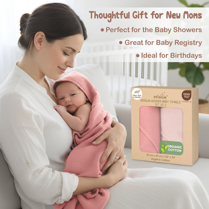 Infancie Organic Cotton Muslin Baby Hooded Towels