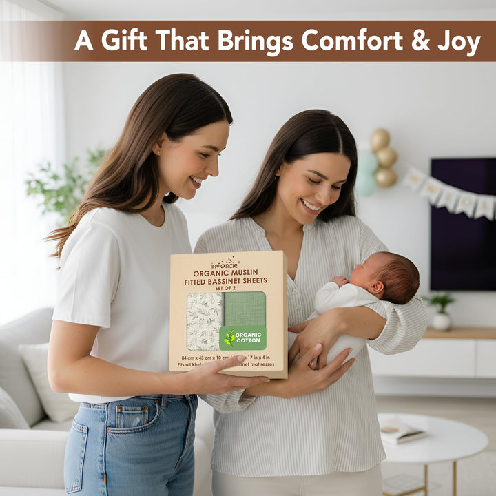 100% Organic Cotton Muslin Baby Bassinet Baby Sheet 33 X 17 Inch Soft Breathable Lightweight Stretchable Bed Sheet 2 Pack Gentle On Skin Durable Snug Fit Sheet for Newborn Bassinet Mattress