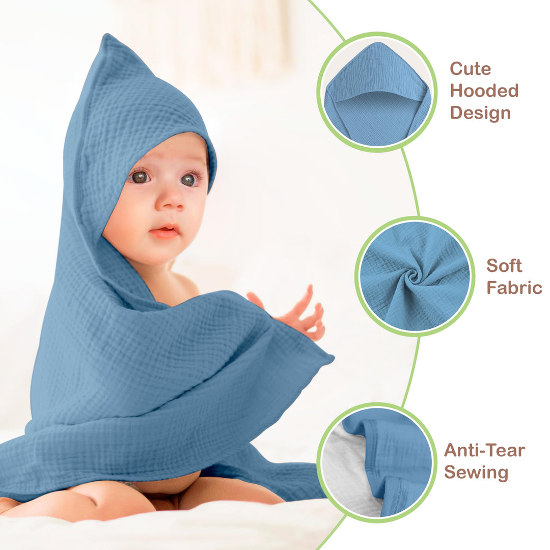 Infancie Organic Cotton Muslin Baby Hooded Towels