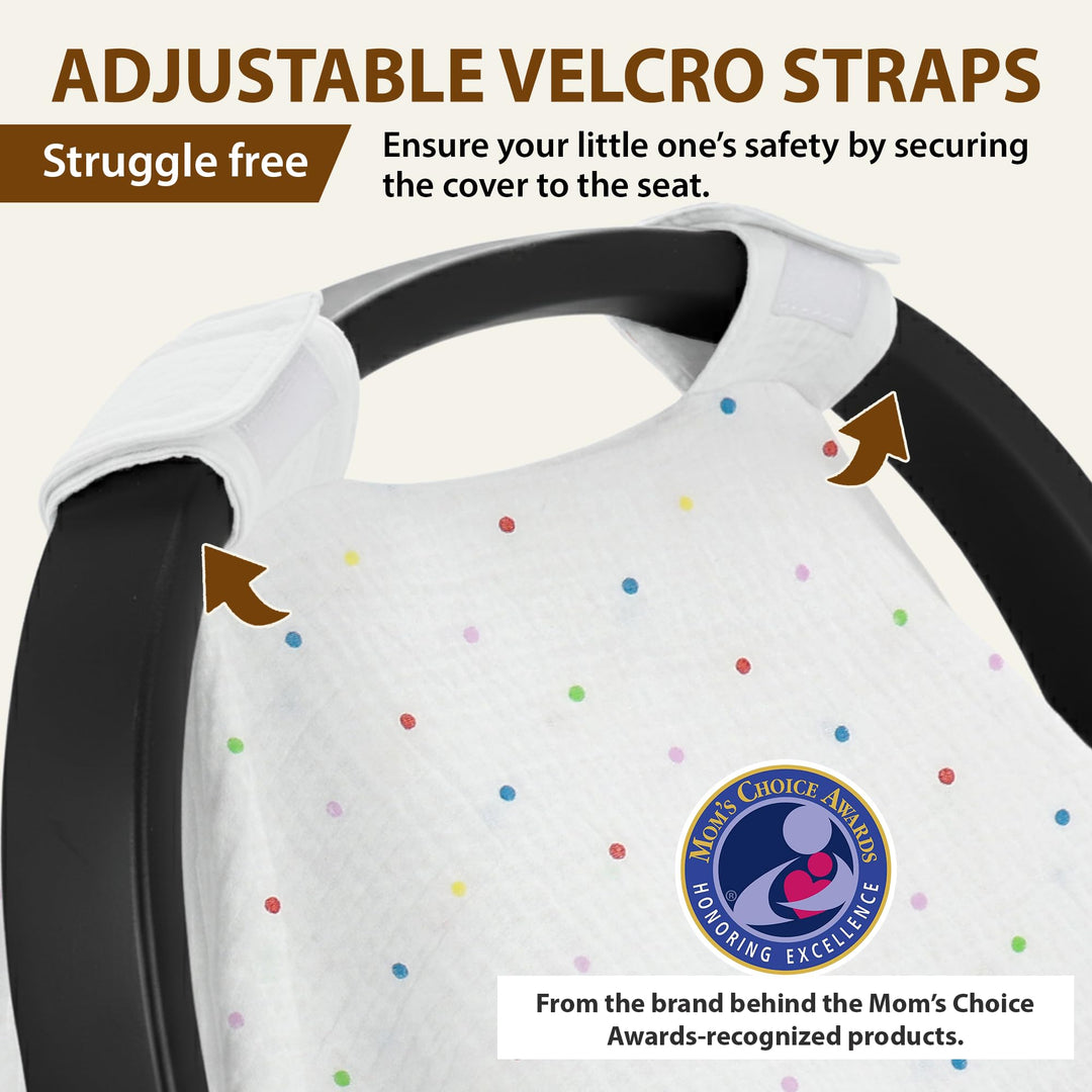 100% Organic Muslin Cotton Car Seat Cover 35 x 50 Inches Soft Touch Breathable Canopy, Protective Car Seat Cover Baby All Seasons Lightweight Car Seat Cover Travel Comfort (Ivory)