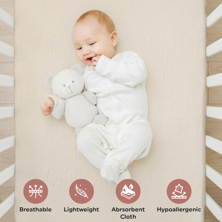 100% Organic Cotton Muslin Baby Bassinet Baby Sheet 33 X 17 Inch Soft Breathable Lightweight Stretchable Bed Sheet 2 Pack Gentle On Skin Durable Snug Fit Sheet for Newborn Bassinet Mattress