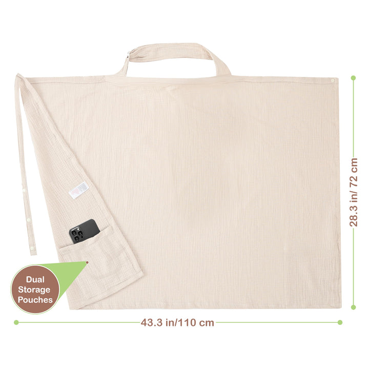 100% Organic Cotton Nursing Cover & Shawl - 43 x 28 Inch Breathable Muslin Breastfeeding Nursing Apron Cover with Arch Neckline for Mothers, Multi-use Carseat Canopy