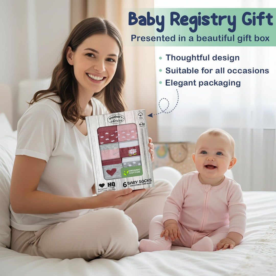Mother's Choice Organic Cotton Baby Socks Infant 0-6 Months - 12 pairs Soft, Cozy, and Gentle Newborn Socks for Girls & Boys, Perfect Baby Registry for Everyday Wear, and Infant Comfort