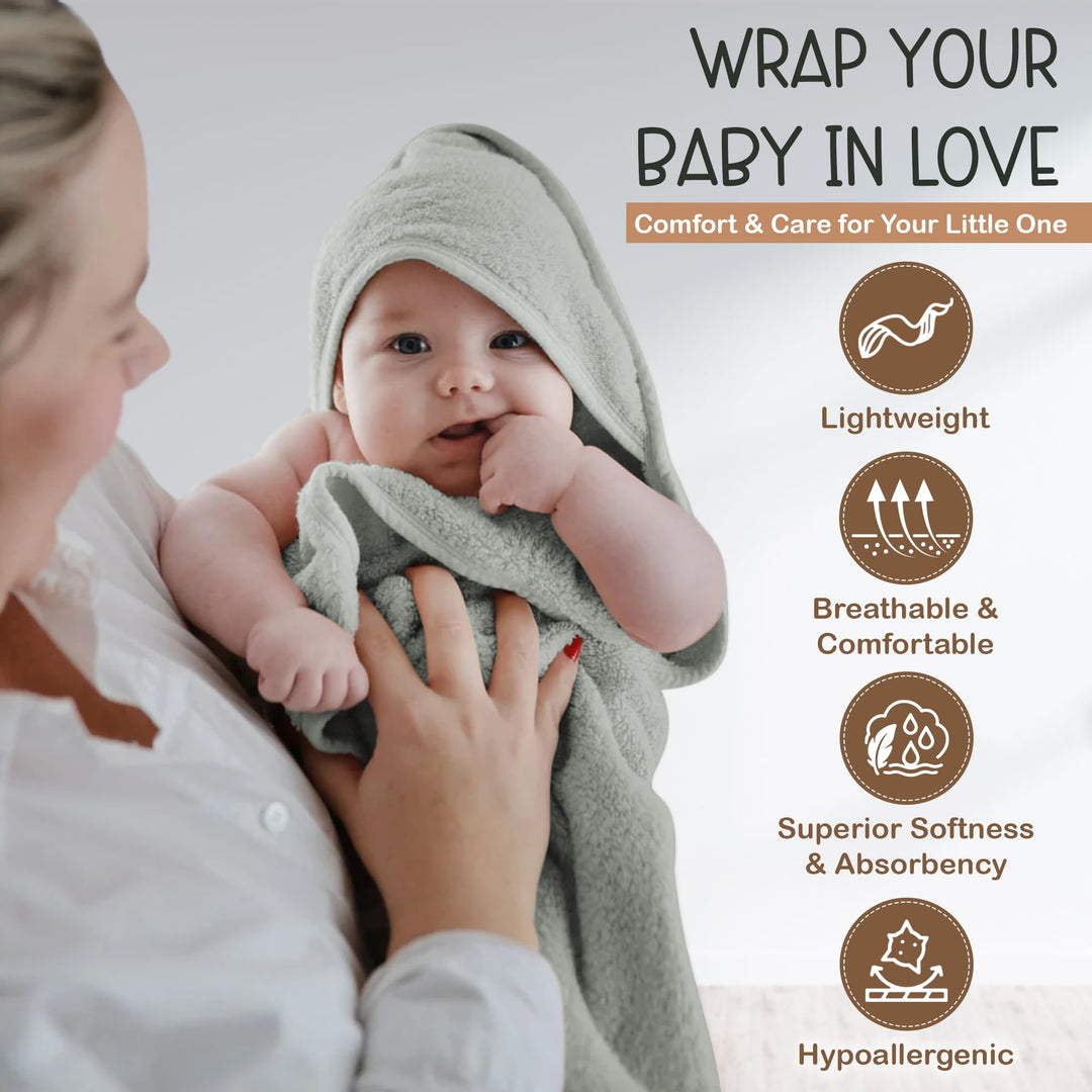100% Organic Cotton Plush Woven Hooded Baby Bath Towels - Soft and Absorbent 31x31 Inches for Newborns and Kids, Hooded Baby Towels, Premium Infant Towels (Ivory)