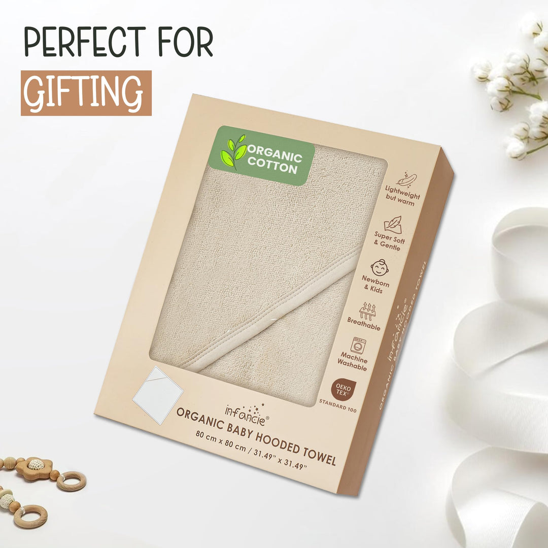 Infancie Organic Cotton Low-Twist Woven Hooded Baby Towels