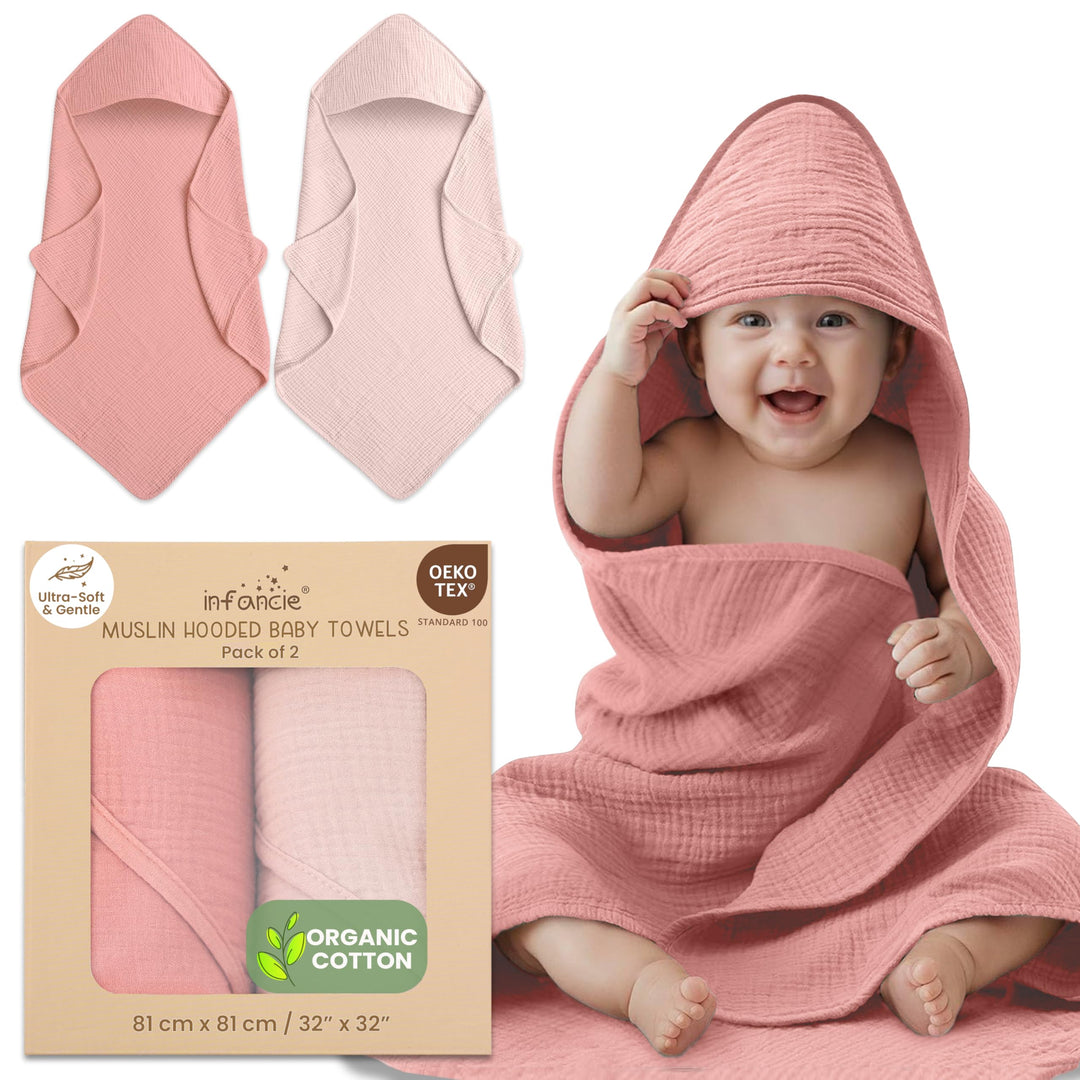 Infancie Organic Cotton Muslin Baby Hooded Towels