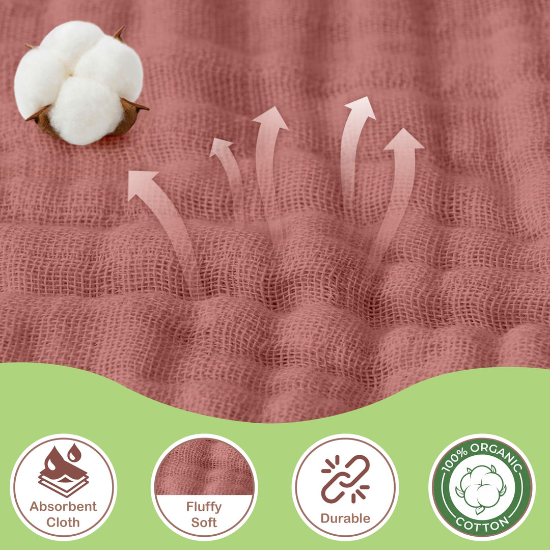 100% Organic Cotton Muslin Baby Hooded Towels 32x32 Inch – 2 Pack Soft & Absorbent Baby Towels for Newborn for Boys & Girls, Premium Hooded Towels, Ultra-Gentle Baby Essentials in Rose/Peach