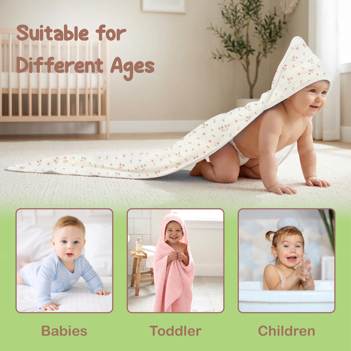 100% Organic Cotton Muslin Baby Hooded Towels 32x32 Inch – 2 Pack Soft & Absorbent Baby Towels for Newborn for Boys & Girls, Premium Hooded Towels, Ultra-Gentle Baby Essentials in Rose/Peach
