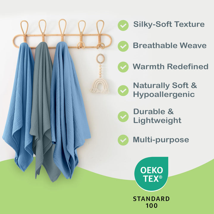 Organic Muslin Baby Blanket 2-Pack Rose & Peach, 47x47 Inch 100% Organic Cotton Oeko-TEX Certified Hypoallergenic Swaddle Blanket for Newborn Girls, Elegant Baby Girl Shower Gift