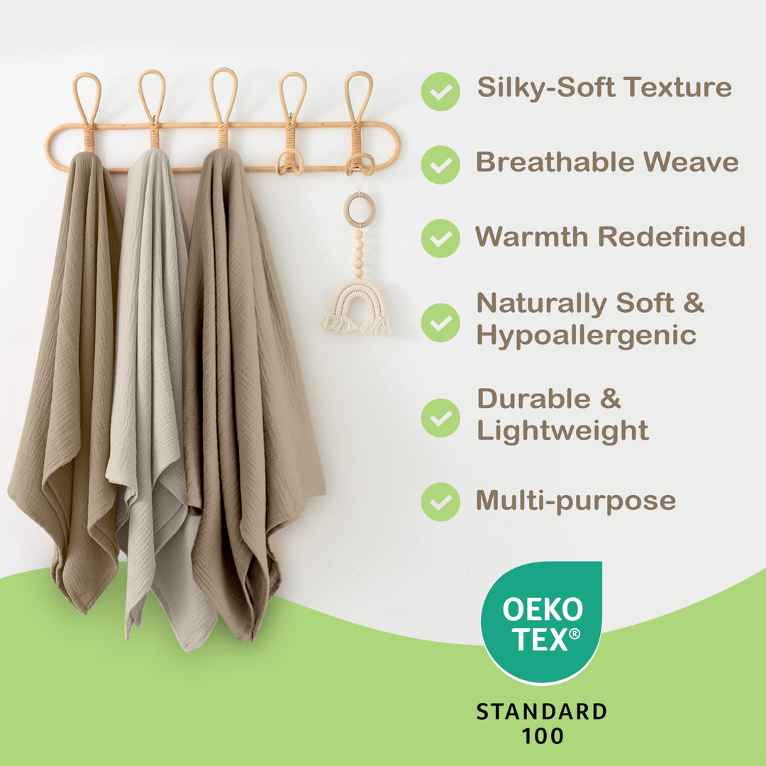 Organic Muslin Baby Blanket 2-Pack Rose & Peach, 47x47 Inch 100% Organic Cotton Oeko-TEX Certified Hypoallergenic Swaddle Blanket for Newborn Girls, Elegant Baby Girl Shower Gift