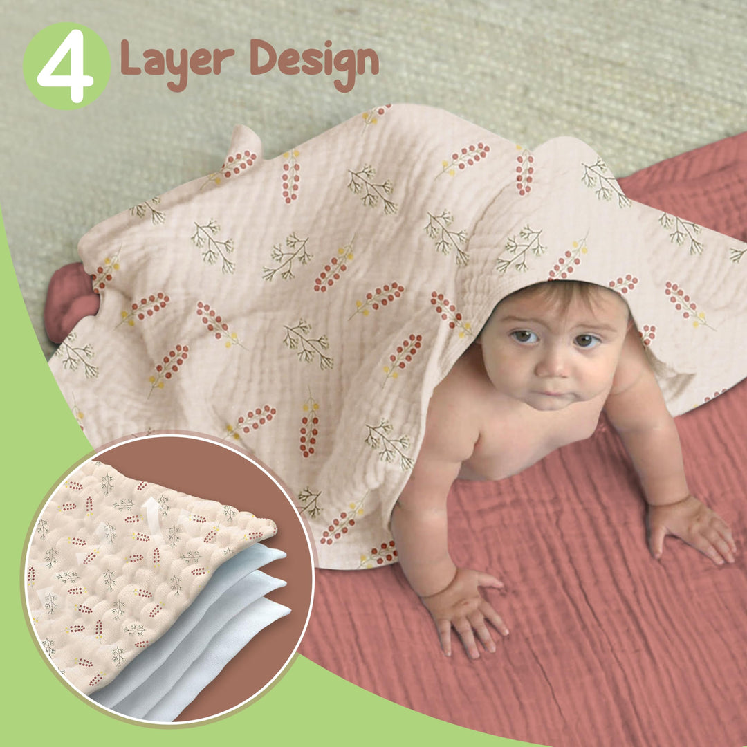 100% Organic Cotton Muslin Baby Hooded Towels 32x32 Inch – 2 Pack Soft & Absorbent Baby Towels for Newborn for Boys & Girls, Premium Hooded Towels, Ultra-Gentle Baby Essentials in Rose/Peach