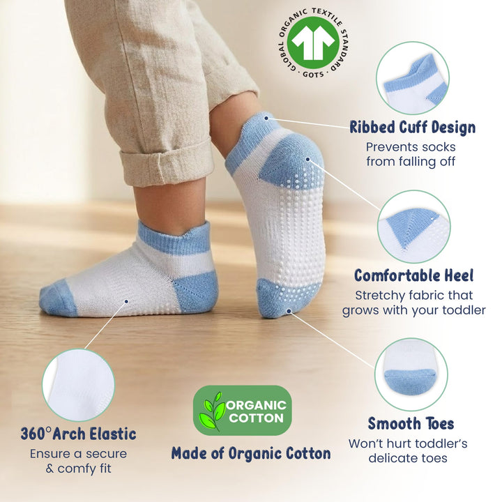 Mother's Choice Organic Cotton Socks For Toddler Boys Girls - Breathable, Non Slip Toddler Socks 2t-3t-4t-5t,