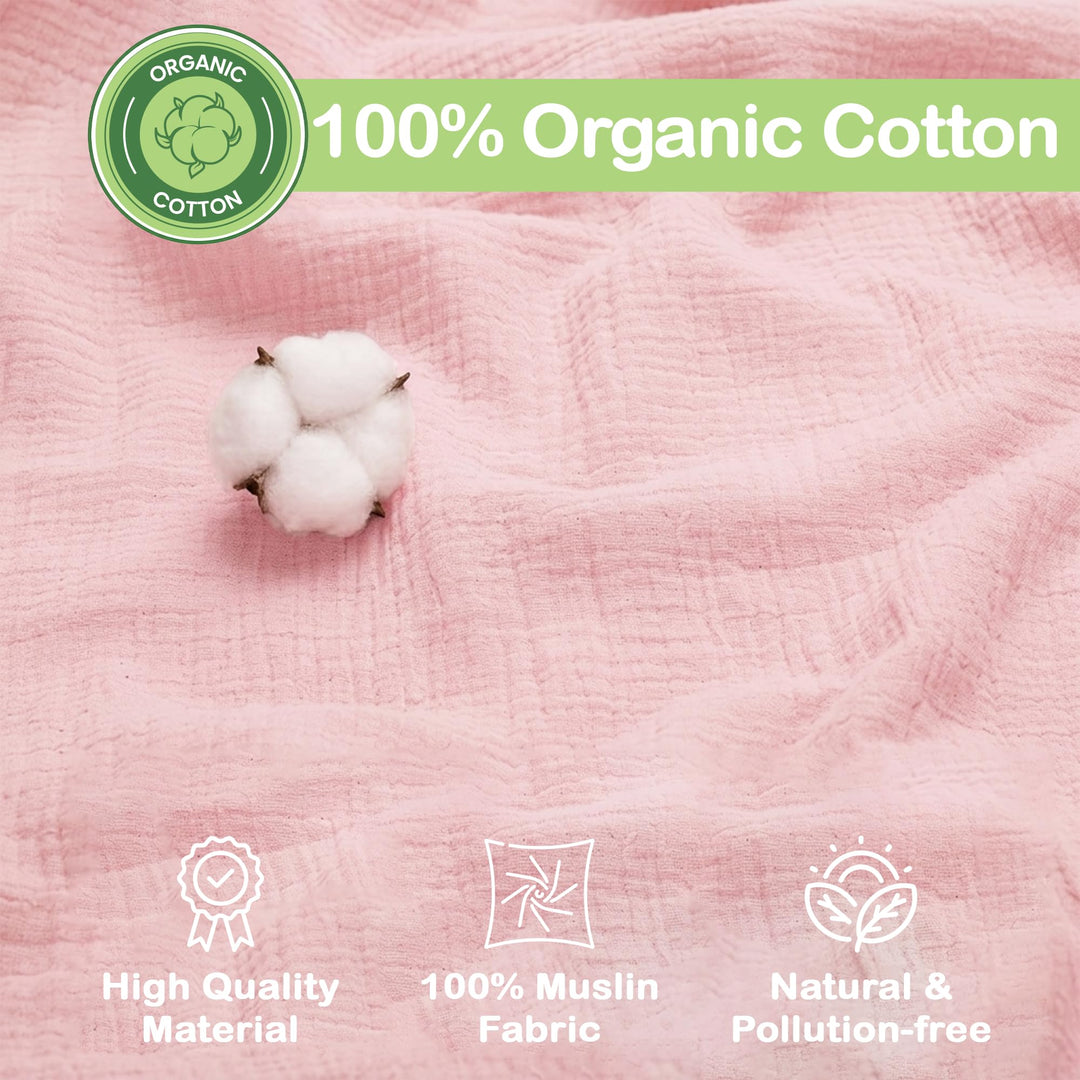 Organic Muslin Baby Blanket 2-Pack Rose & Peach, 47x47 Inch 100% Organic Cotton Oeko-TEX Certified Hypoallergenic Swaddle Blanket for Newborn Girls, Elegant Baby Girl Shower Gift