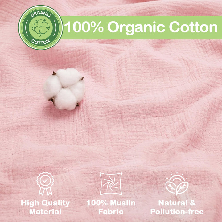 Organic Muslin Baby Blanket 2-Pack Rose & Peach, 47x47 Inch 100% Organic Cotton Oeko-TEX Certified Hypoallergenic Swaddle Blanket for Newborn Girls, Elegant Baby Girl Shower Gift