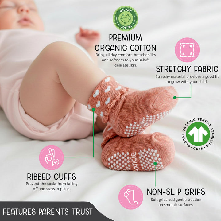 GOTS Certified Organic Cotton Rich Blend Baby Socks 12 Pairs For 0 - 6 (M) Baby Girl Soft, Stretchable & Comfortable Girl newborn Socks, Adorable Sock Shoes For Baby Girl, Gift For Little, Pink