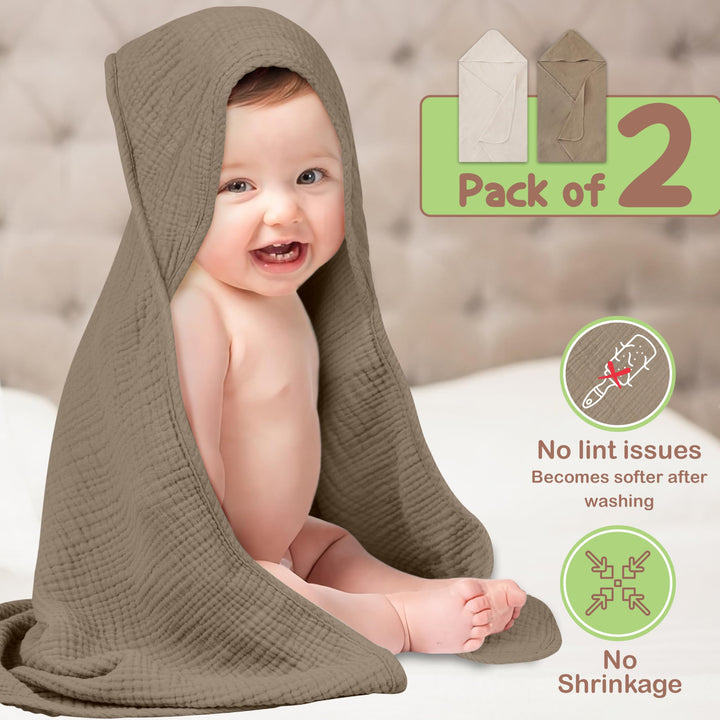 100% Organic Cotton Muslin Baby Hooded Towels 32x32 Inch – 2 Pack Soft & Absorbent Baby Towels for Newborn for Boys & Girls, Premium Hooded Towels, Ultra-Gentle Baby Essentials in Rose/Peach