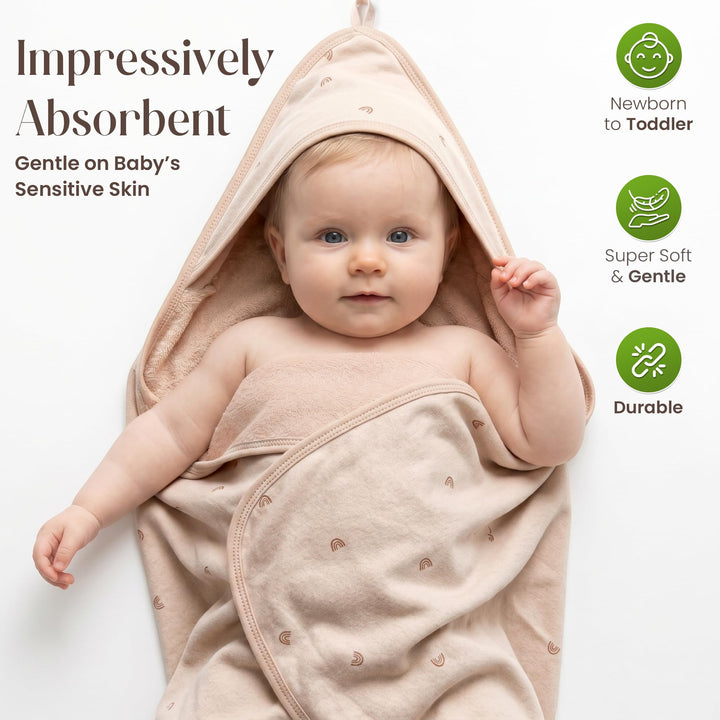 Organic Hooded Baby Towels with Washcloths – 2 Hooded Towel (28x28 inches) & 2 Washcloth (10x10 inches) – Ultra Soft, Absorbent & Cozy Cotton Bath Towels for Newborns and Infants