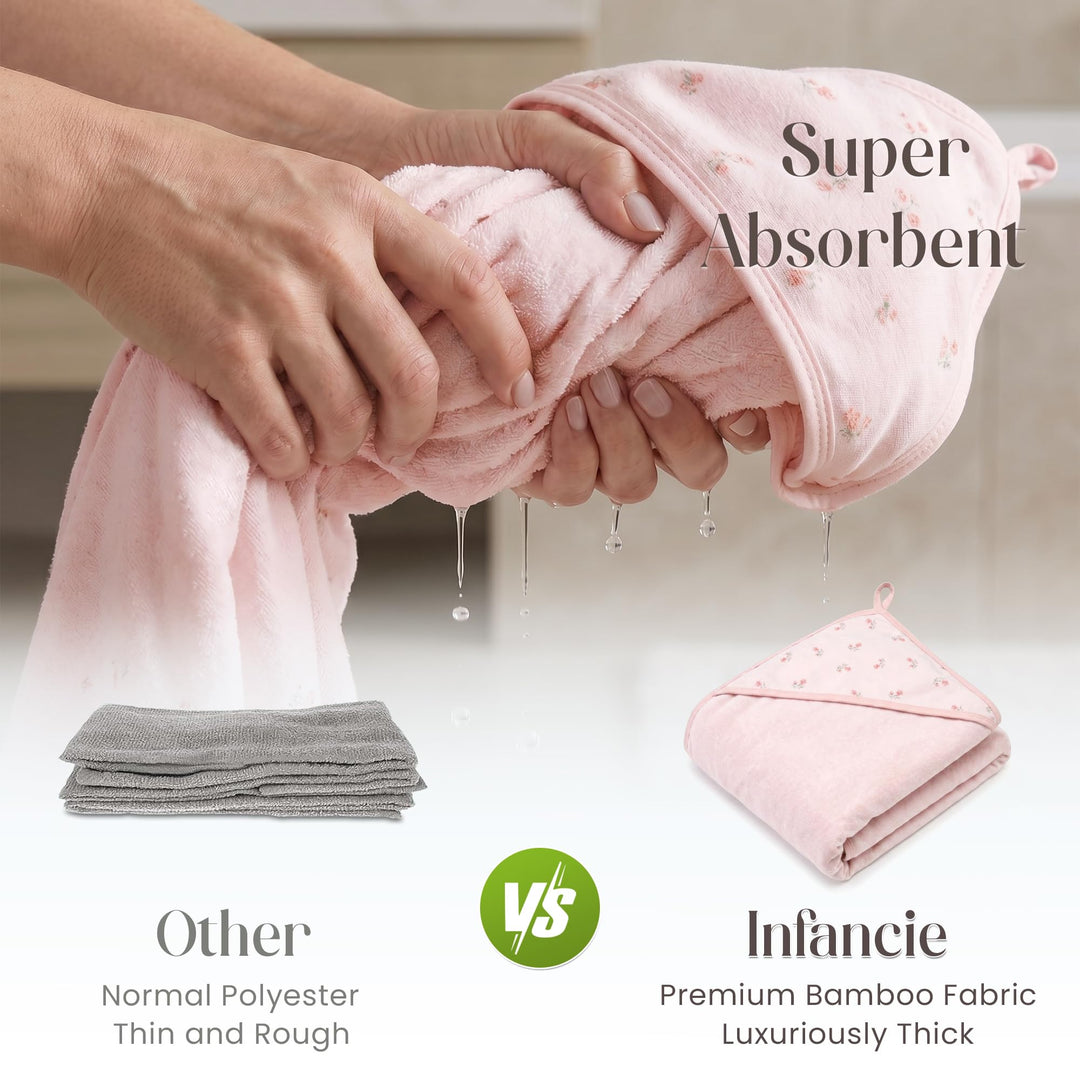 Organic Hooded Baby Towels with Washcloths – 2 Hooded Towel (28x28 inches) & 2 Washcloth (10x10 inches) – Ultra Soft, Absorbent & Cozy Cotton Bath Towels for Newborns and Infants