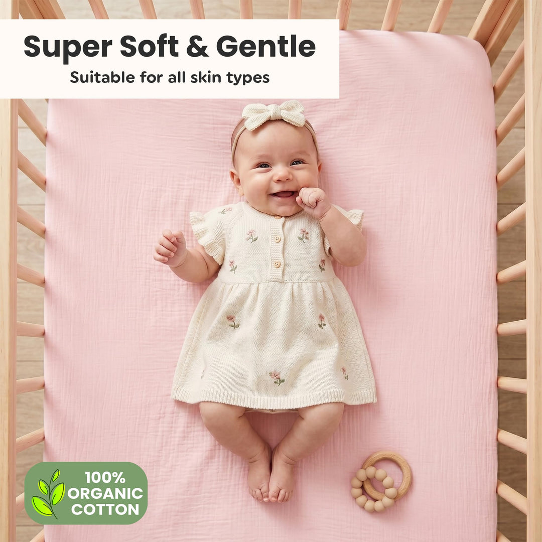 100% Organic Cotton Muslin Baby Bassinet Baby Sheet 33 X 17 Inch Soft Breathable Lightweight Stretchable Bed Sheet 2 Pack Gentle On Skin Durable Snug Fit Sheet for Newborn Bassinet Mattress