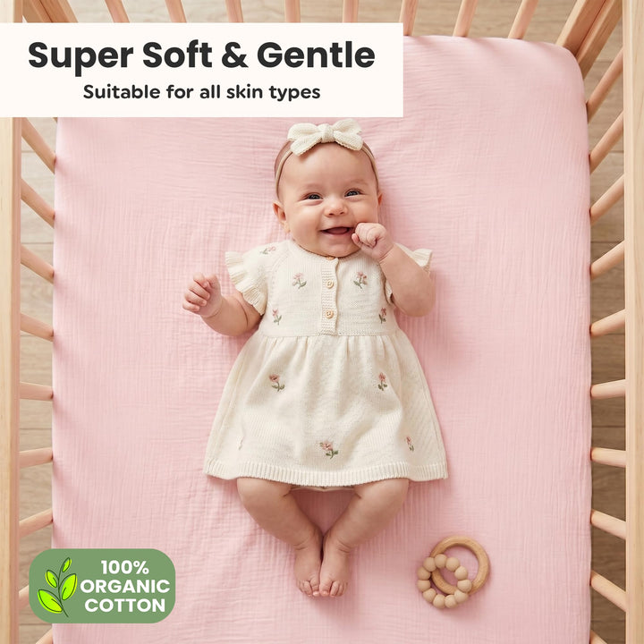 100% Organic Cotton Muslin Baby Bassinet Baby Sheet 33 X 17 Inch Soft Breathable Lightweight Stretchable Bed Sheet 2 Pack Gentle On Skin Durable Snug Fit Sheet for Newborn Bassinet Mattress