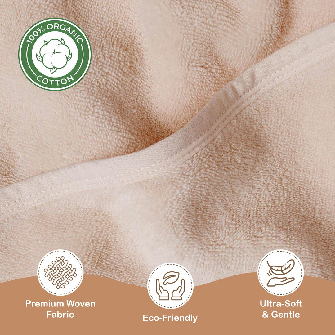 100% Organic Cotton Plush Woven Hooded Baby Bath Towels - Soft and Absorbent 31x31 Inches for Newborns and Kids, Hooded Baby Towels, Premium Infant Towels (Ivory)