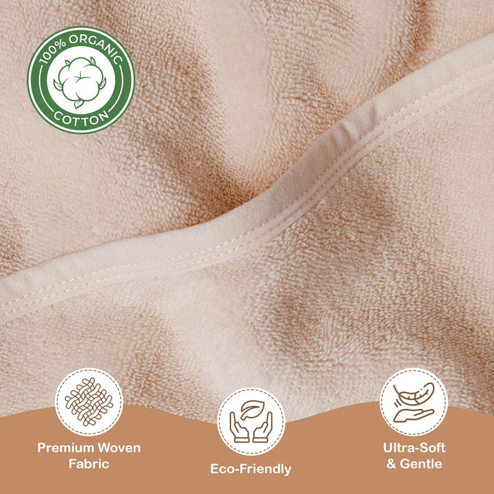 100% Organic Cotton Plush Woven Hooded Baby Bath Towels - Soft and Absorbent 31x31 Inches for Newborns and Kids, Hooded Baby Towels, Premium Infant Towels (Ivory)