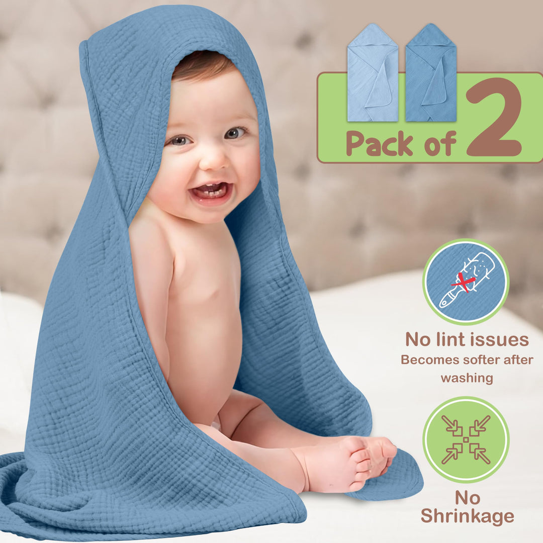 100% Organic Cotton Muslin Baby Hooded Towels 32x32 Inch – 2 Pack Soft & Absorbent Baby Towels for Newborn for Boys & Girls, Premium Hooded Towels, Ultra-Gentle Baby Essentials in Rose/Peach