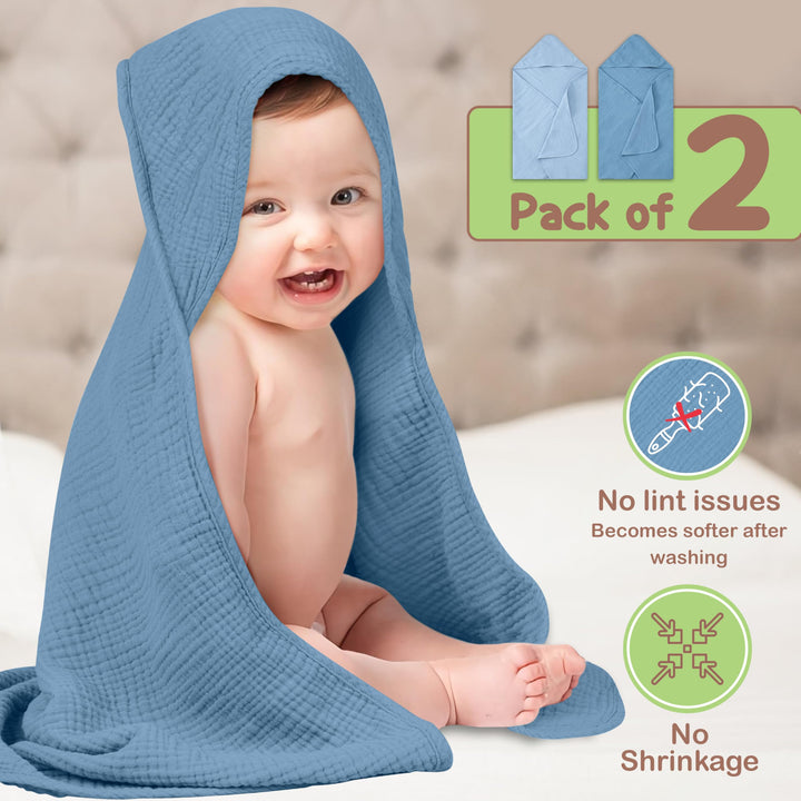 100% Organic Cotton Muslin Baby Hooded Towels 32x32 Inch – 2 Pack Soft & Absorbent Baby Towels for Newborn for Boys & Girls, Premium Hooded Towels, Ultra-Gentle Baby Essentials in Rose/Peach