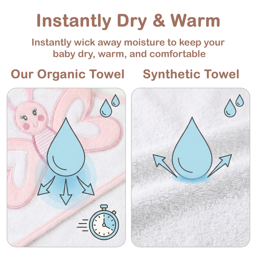 Mother's Choice Baby Towels 100% Organic Cotton Butterfly Hooded Design, Oeko-TEX Certified, Ultra-Soft Absorbent Hooded Bath Towel for Newborn Girls, (Butterfly)